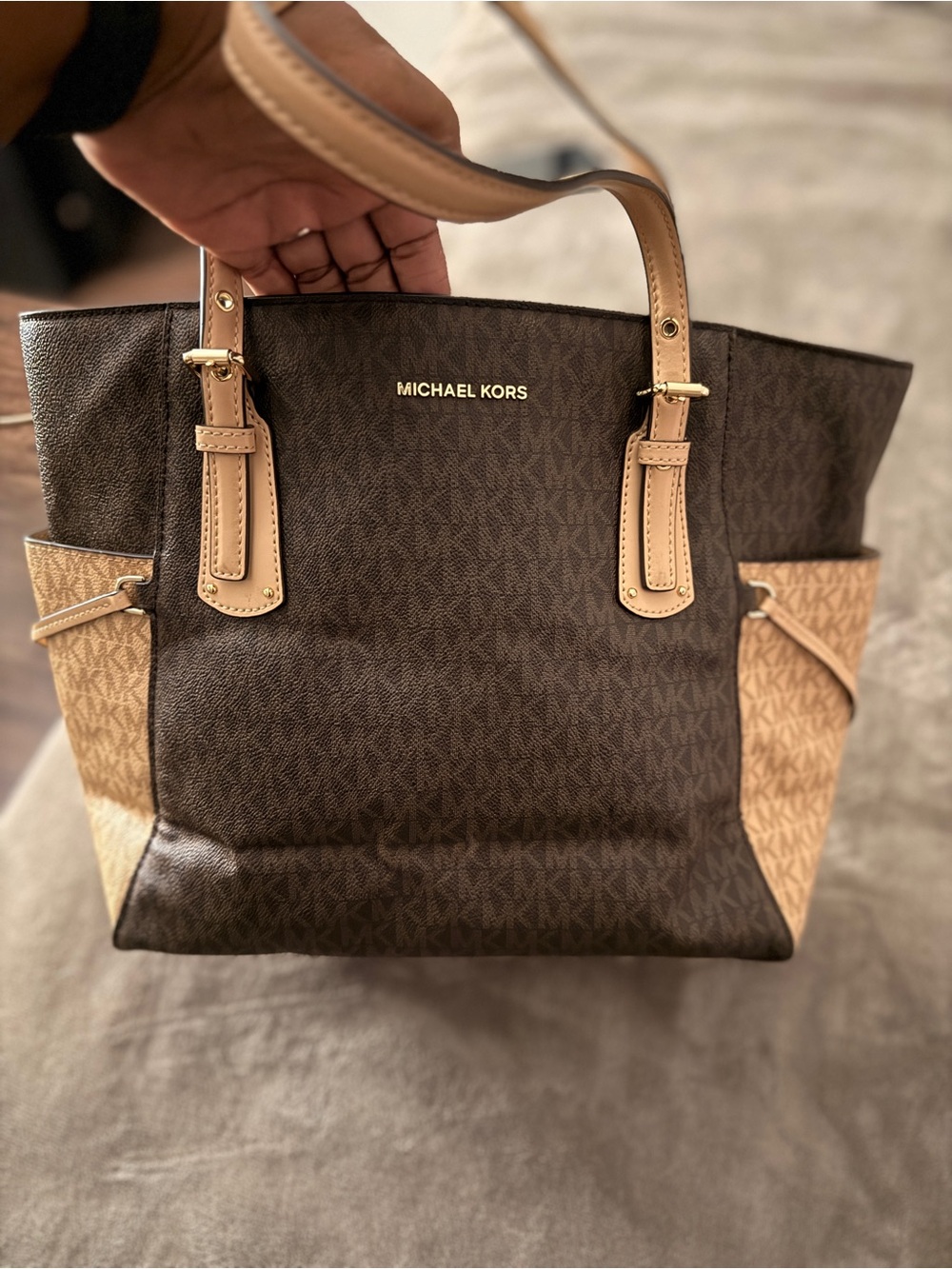 Michael Kors Brown and Tan Signature Logo Tote